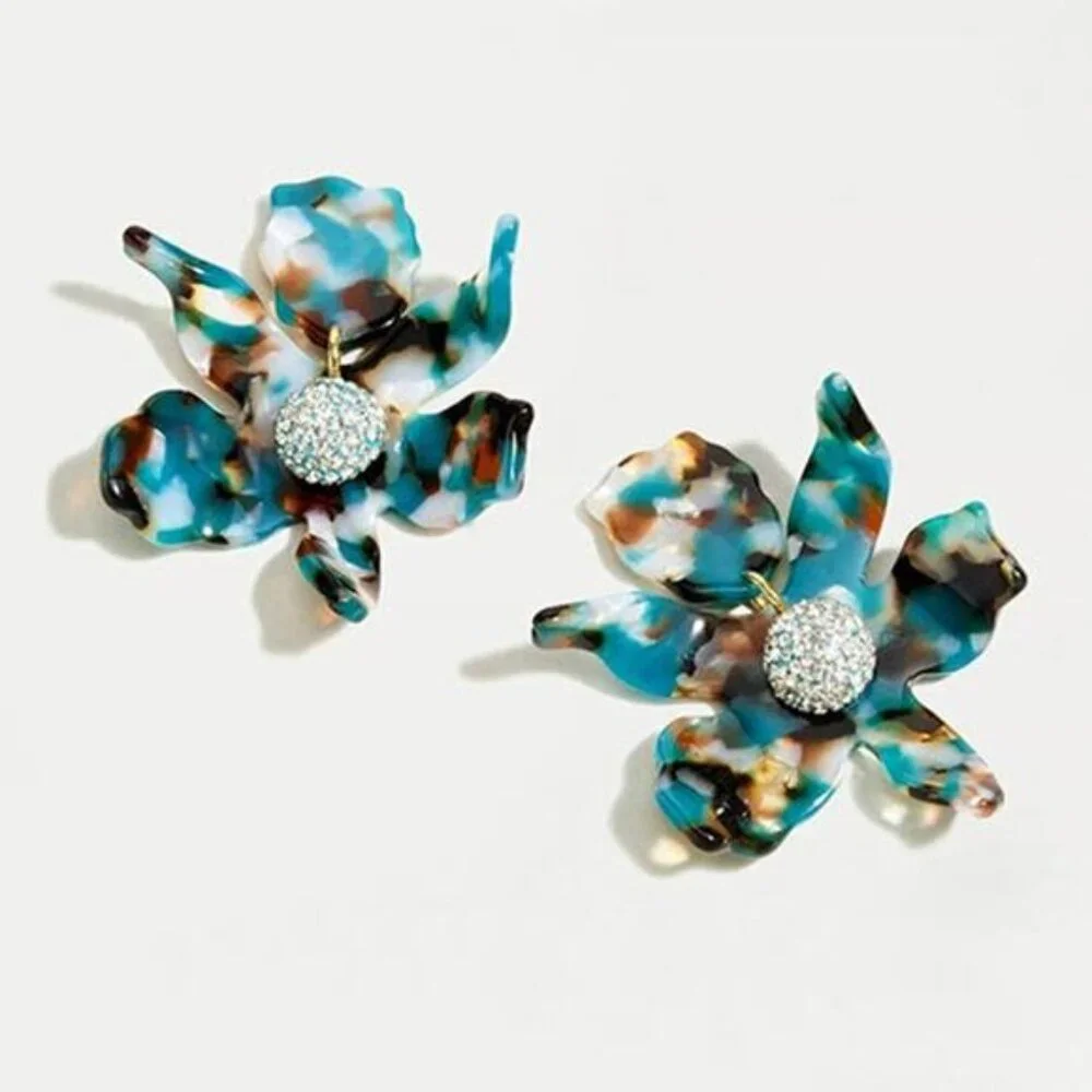 NEW Lele Sadoughi Small Crystal Lily Floral Gold-Plated Post-Back Earrings